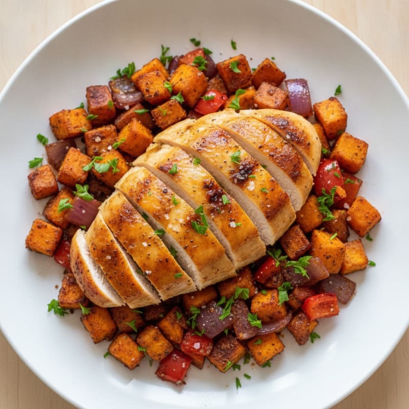 Roasted Chicken with Sweet Potato Hash