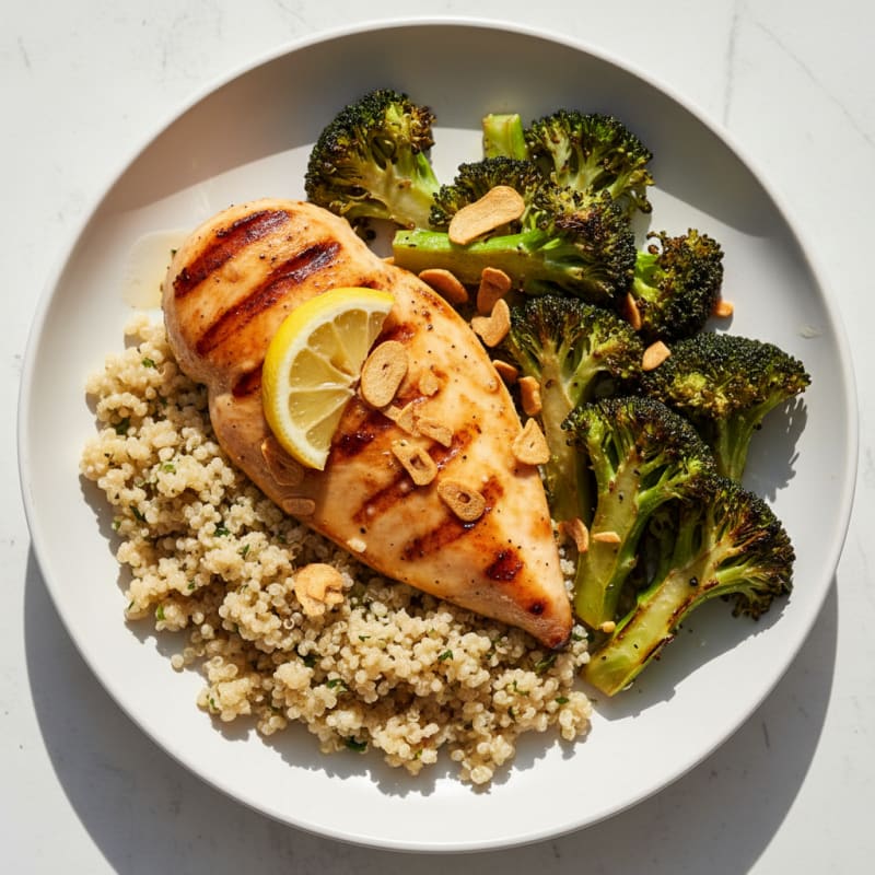 Grilled Chicken Breast with Quinoa and Roasted Broccoli