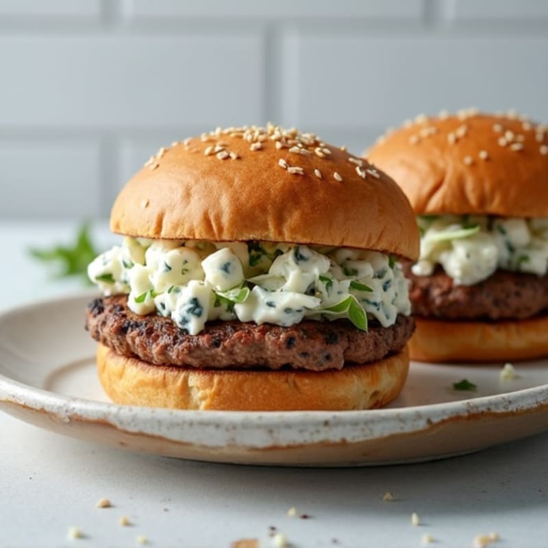 Lean Buffalo Beef Burgers with Creamy Blue Cheese Slaw