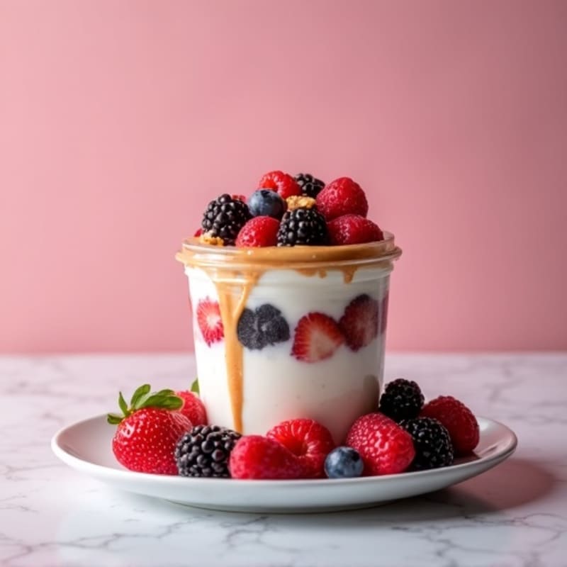 Greek Yogurt Protein Parfait with Mixed Berries and Almond Butter
