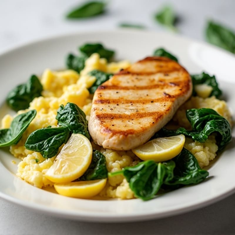 Egg White Spinach Scramble with Grilled Chicken