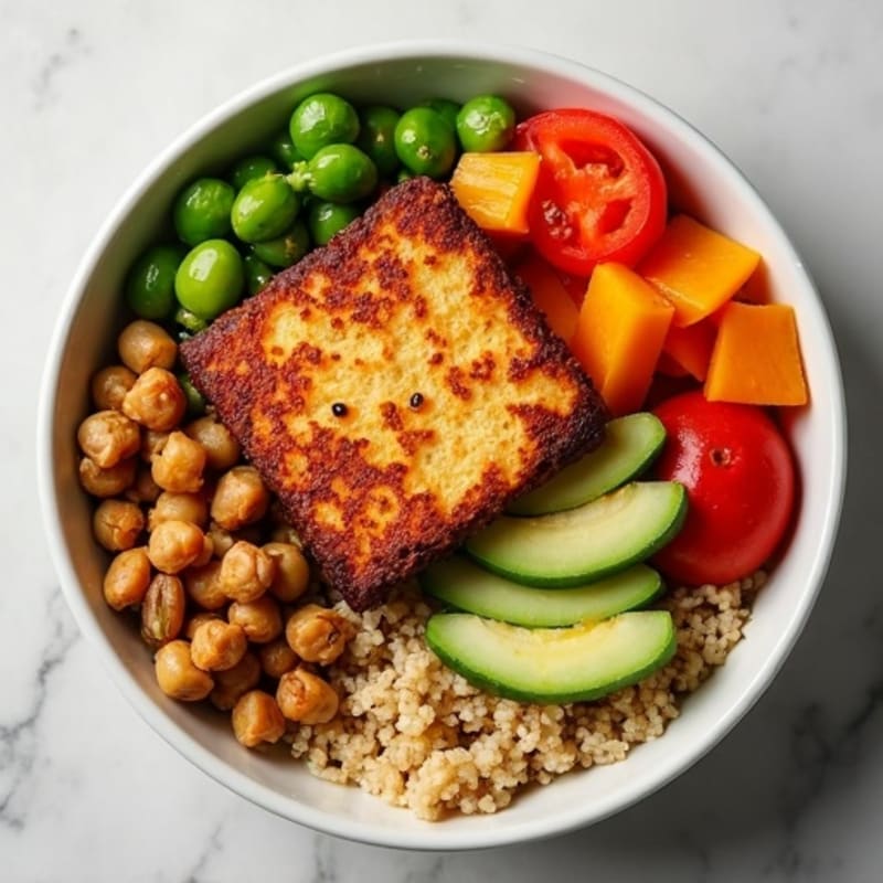 Crispy Baked Tofu with Roasted Vegetable Buddha Bowl