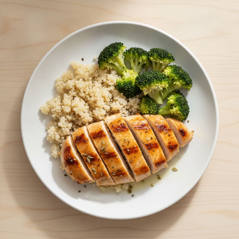 Grilled Lemon Chicken with Quinoa and Steamed Broccoli