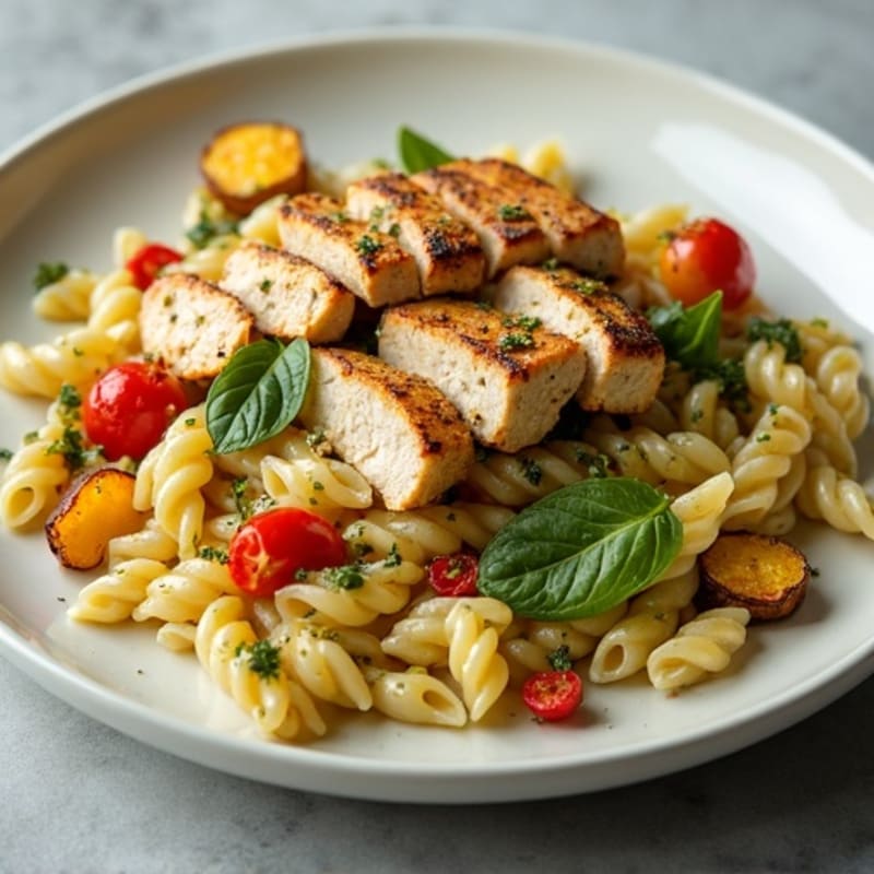 Creamy Pesto Chicken Pasta with Roasted Vegetables