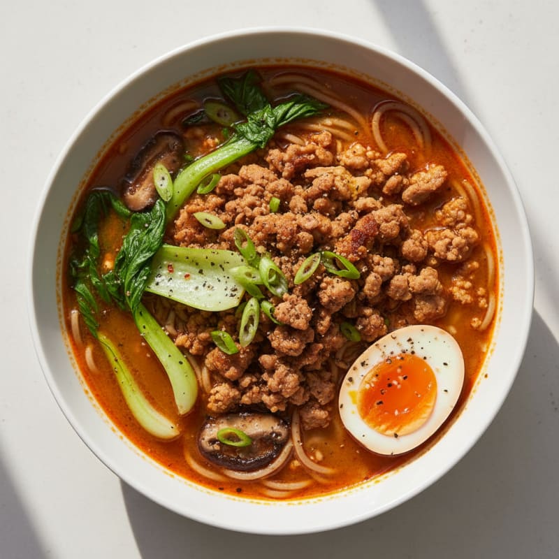 Spicy Sriracha Pork Ramen with Jammy Egg