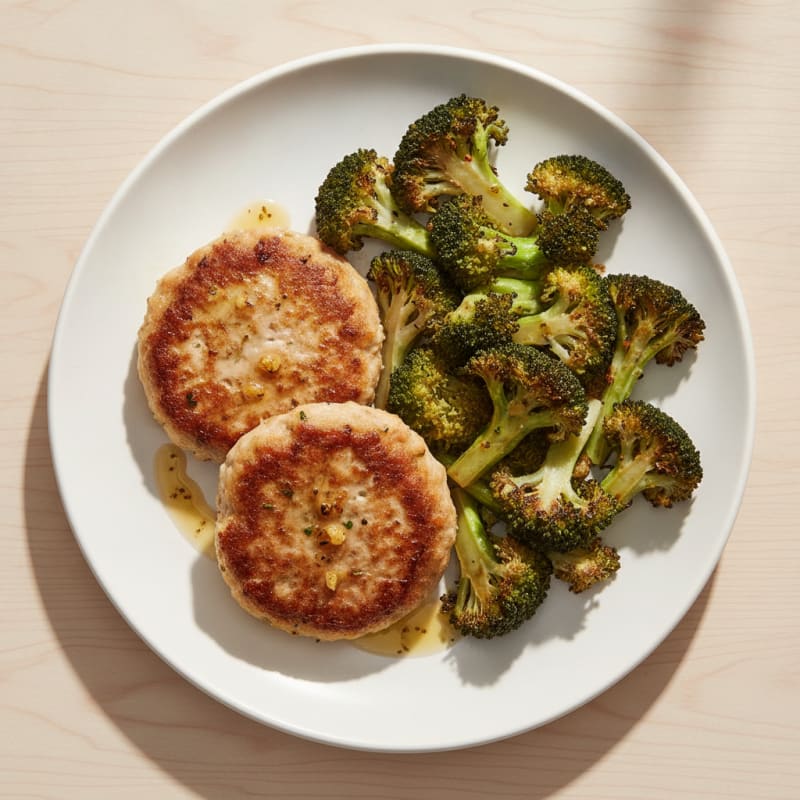 Seared Turkey Patties with Roasted Broccoli