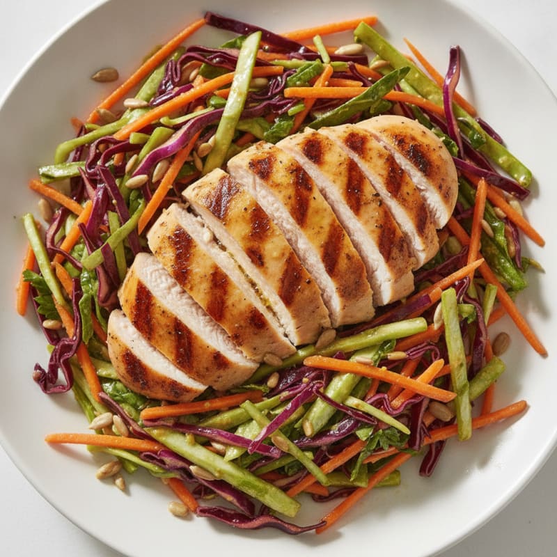 Grilled Chicken Breast with Crunchy Cabbage Slaw