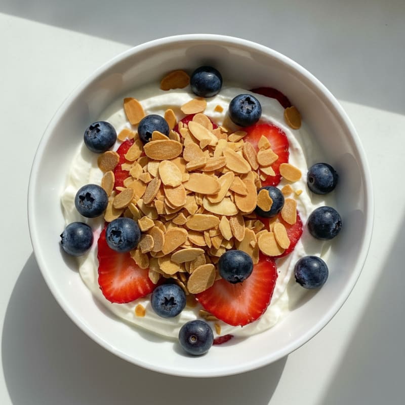 Greek Yogurt Protein Parfait with Mixed Berries and Almonds
