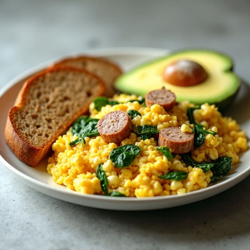 Egg White Spinach Scramble with Turkey Sausage