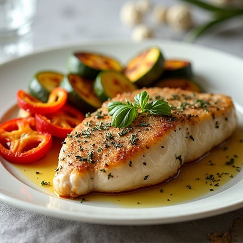 Herb-Crusted Pan Seared Chicken with Roasted Vegetables