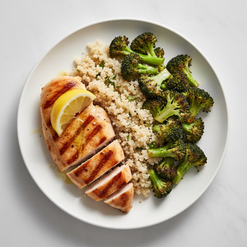 Grilled Chicken Breast with Roasted Broccoli and Quinoa