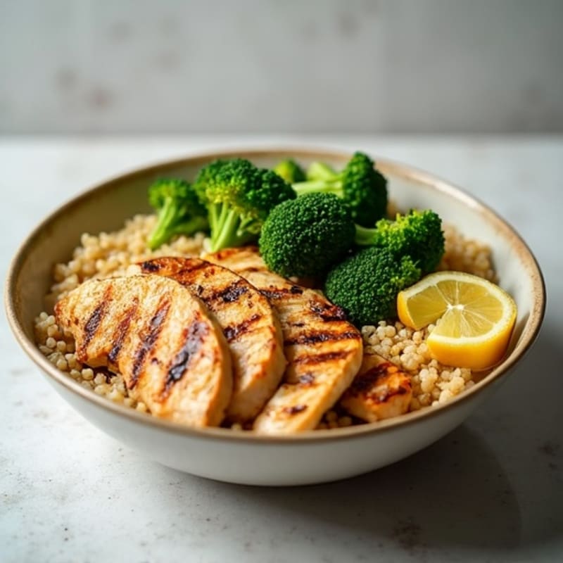 Grilled Chicken and Quinoa Power Bowl with Roasted Broccoli