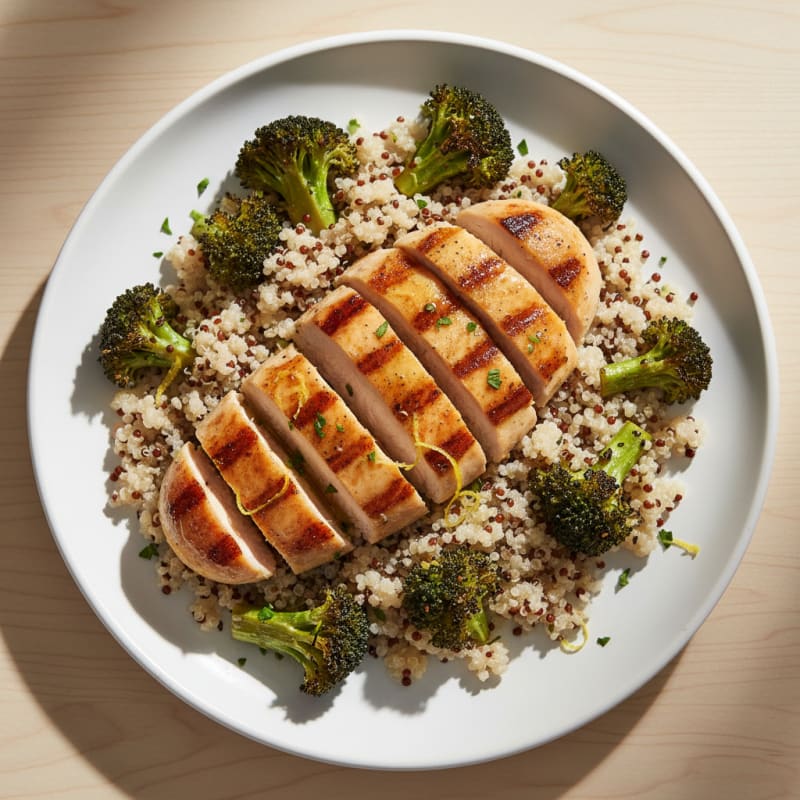 Grilled Chicken Breast with Quinoa and Roasted Broccoli