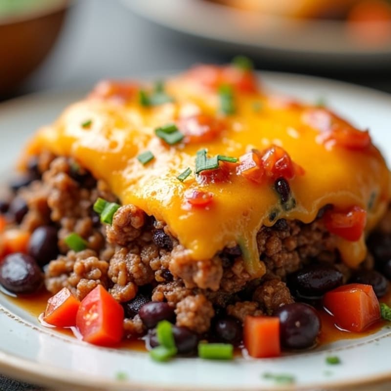 Lean Ground Beef and Hearty Black Bean Bake with Melty Cheddar