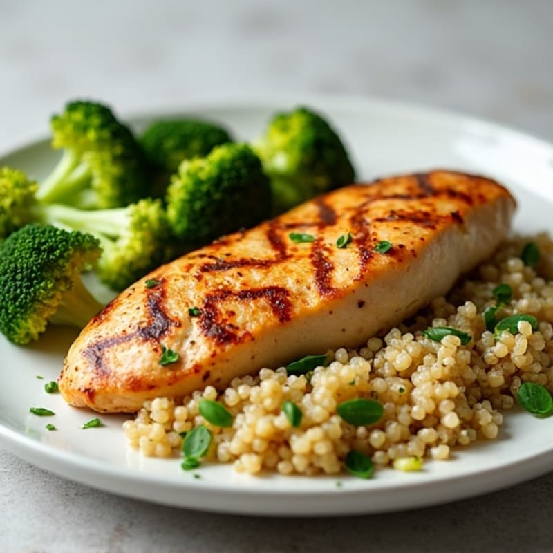 Grilled Chicken Breast with Quinoa and Roasted Broccoli