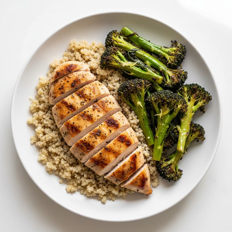 Grilled Chicken Breast with Quinoa and Roasted Broccoli
