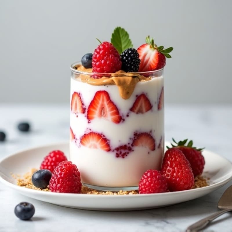 Greek Yogurt Protein Parfait with Almond Butter and Berries