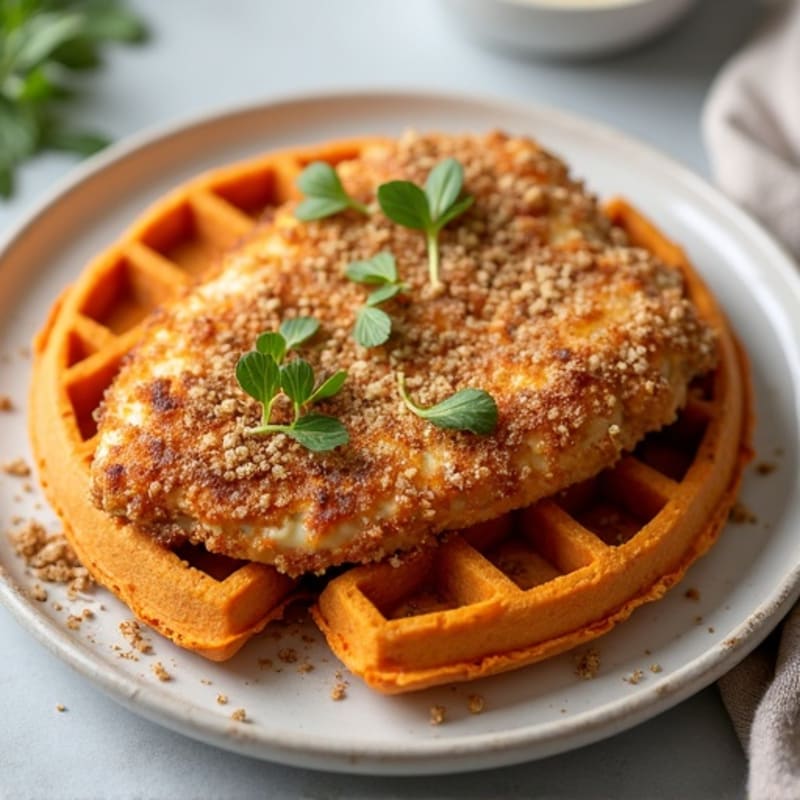 Crispy Almond-Crusted Chicken with Sweet Potato Waffles