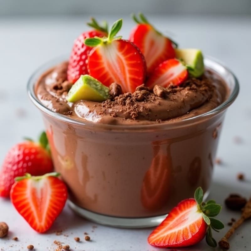 Silky Chocolate Protein Pudding with Sliced Strawberries