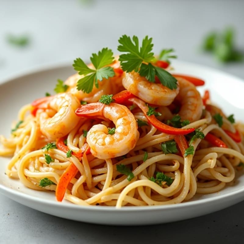 Shrimp and Crisp Vegetable Rice Noodles with Tangy Peanut-Lime Dressing