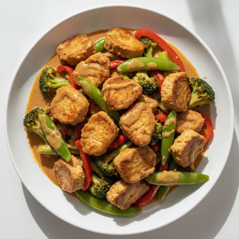 High-Protein Seitan and Broccoli Stir-Fry with Creamy Peanut Sauce
