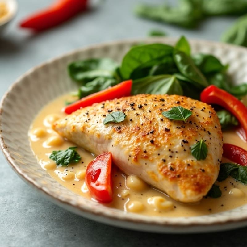 Creamy Coconut Chicken with Fresh Bell Peppers and Spinach