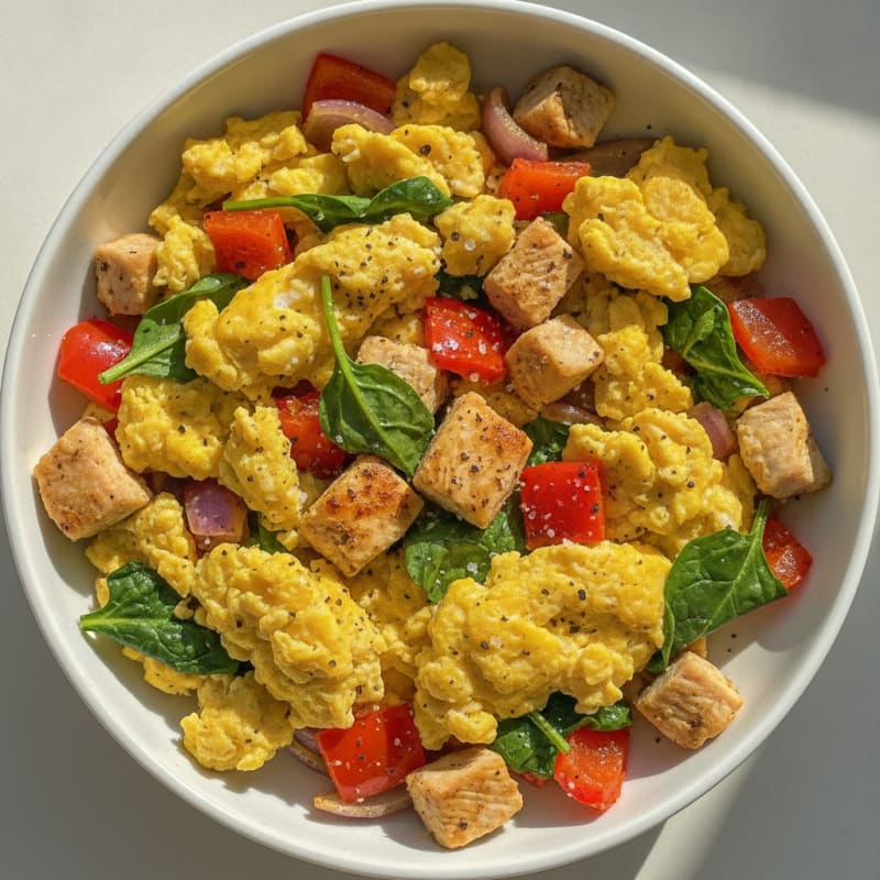 Hearty Scrambled Eggs with Roasted Vegetables