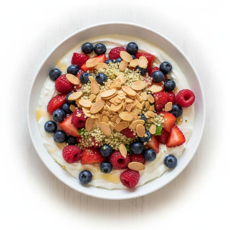 Greek Yogurt Protein Parfait with Mixed Berries and Almonds