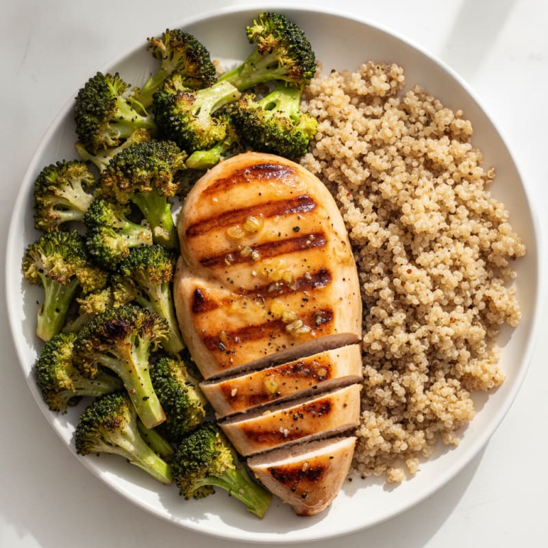 Grilled Chicken Breast with Roasted Broccoli and Quinoa