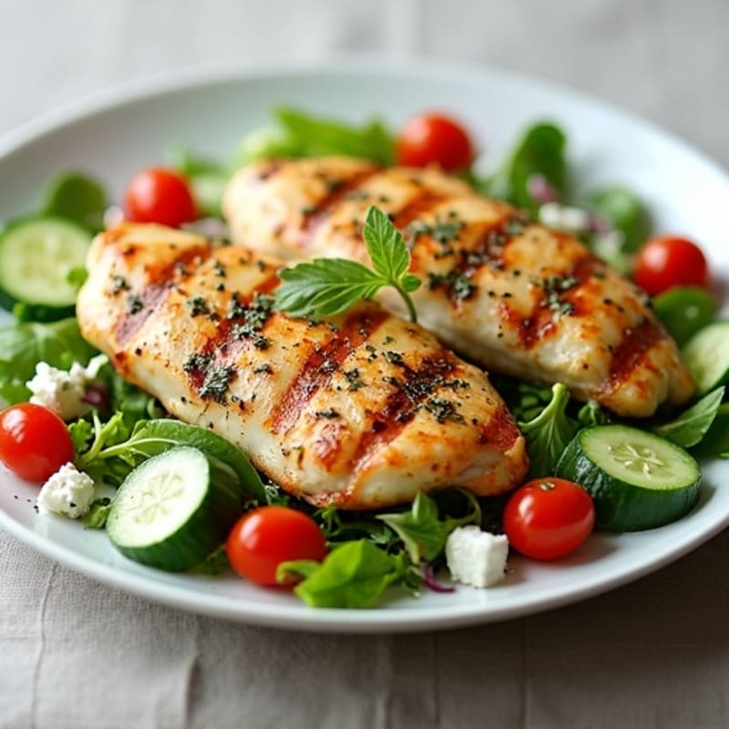 Lemon Herb Grilled Chicken with Crisp Vegetable and Feta Salad