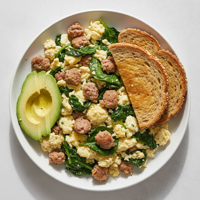 Egg White and Turkey Sausage Scramble with Spinach