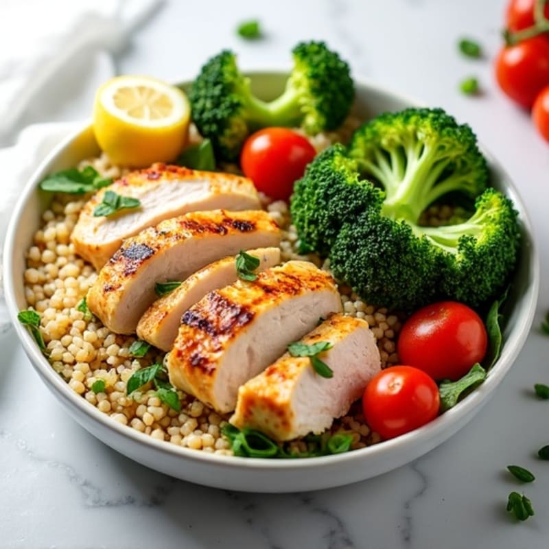 Grilled Chicken and Quinoa Salad with Roasted Broccoli