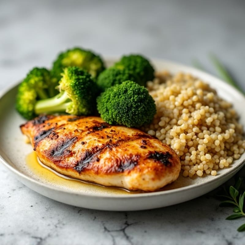 Grilled Chicken Breast with Quinoa and Roasted Broccoli