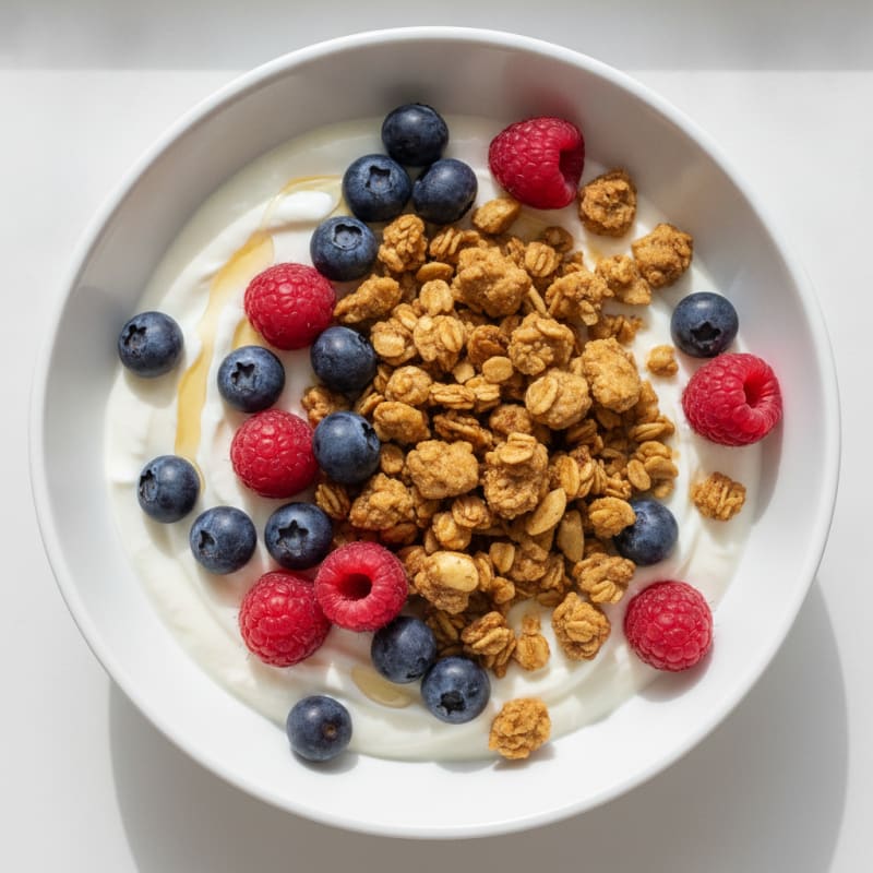 High-Protein Yogurt Bowl with Mixed Fruit and Crunchy Granola