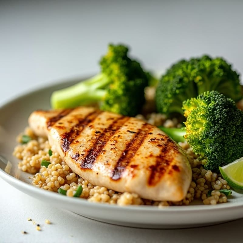 Grilled Chicken Breast with Quinoa and Roasted Broccoli