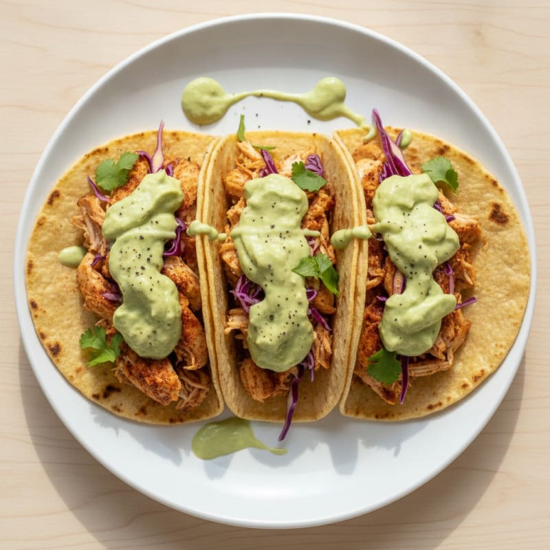 Rotisserie Chicken Tacos with Avocado Crema