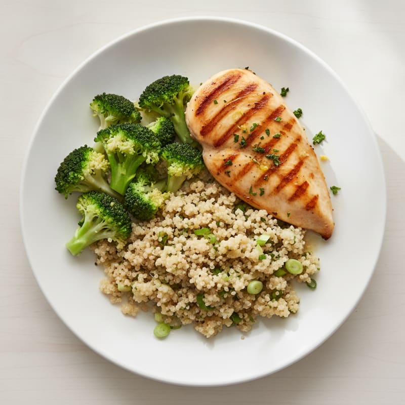 Grilled Chicken Breast with Quinoa and Steamed Broccoli