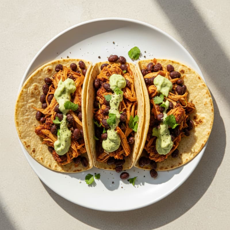 Jackfruit Adobo Tacos with Avocado Crema