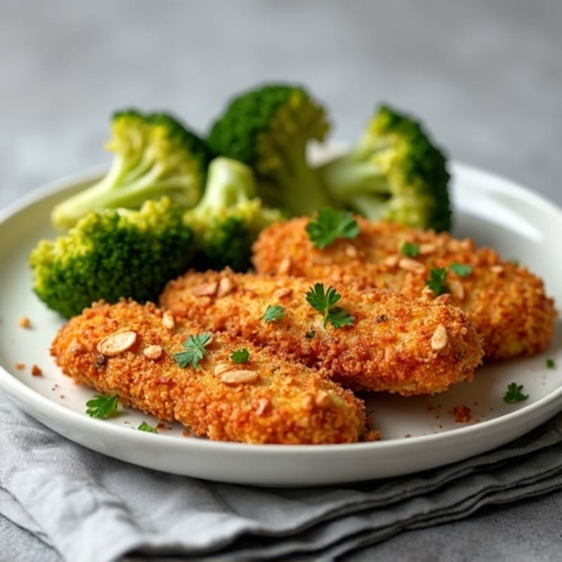 Crispy Baked Chicken Strips with Roasted Broccoli