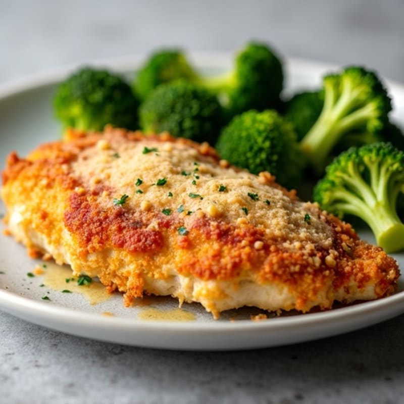 Healthy Crispy Chicken Parmesan with Roasted Broccoli