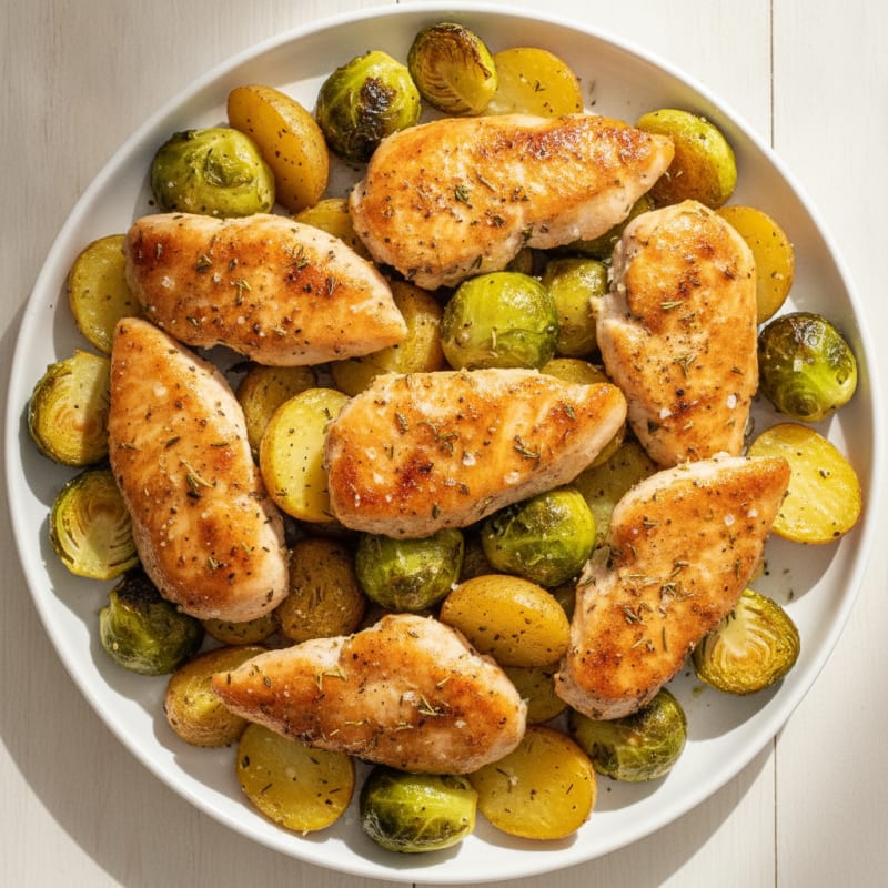 Herb-Roasted Chicken with Brussels Sprouts and Potatoes