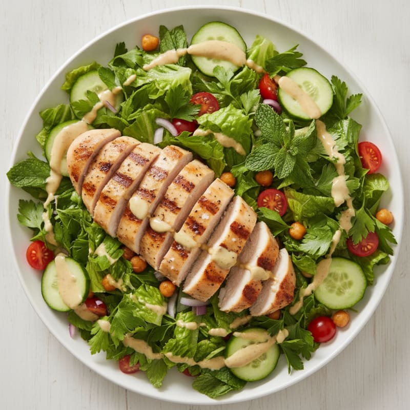 Mediterranean Herb Salad with Lemon-Tahini Dressing