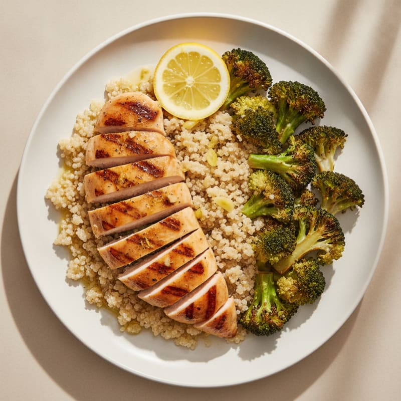 Grilled Chicken Breast with Quinoa and Roasted Broccoli