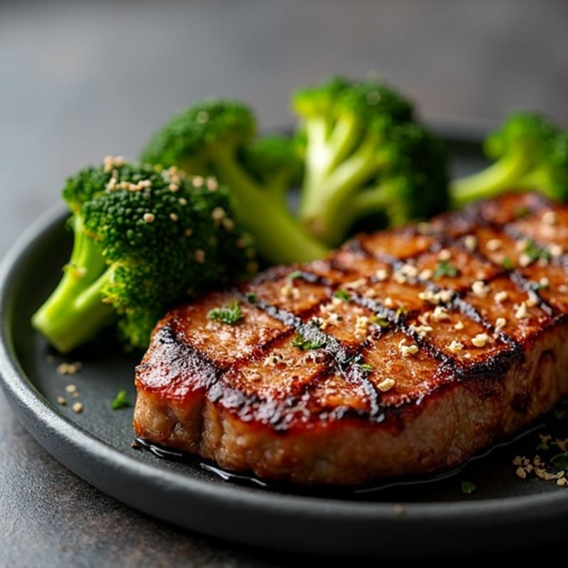 Crispy Pan-Seared Beef Steak with Roasted Broccoli