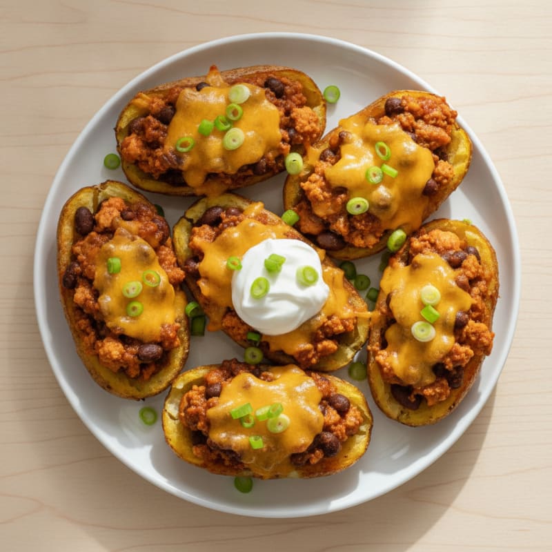 Loaded Chili Cheese Potato Skins