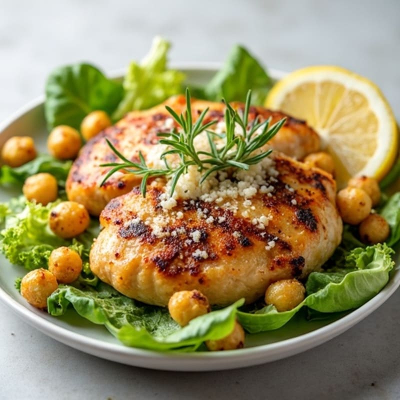 Herb-Grilled Chicken Caesar with Crispy Chickpea Croutons