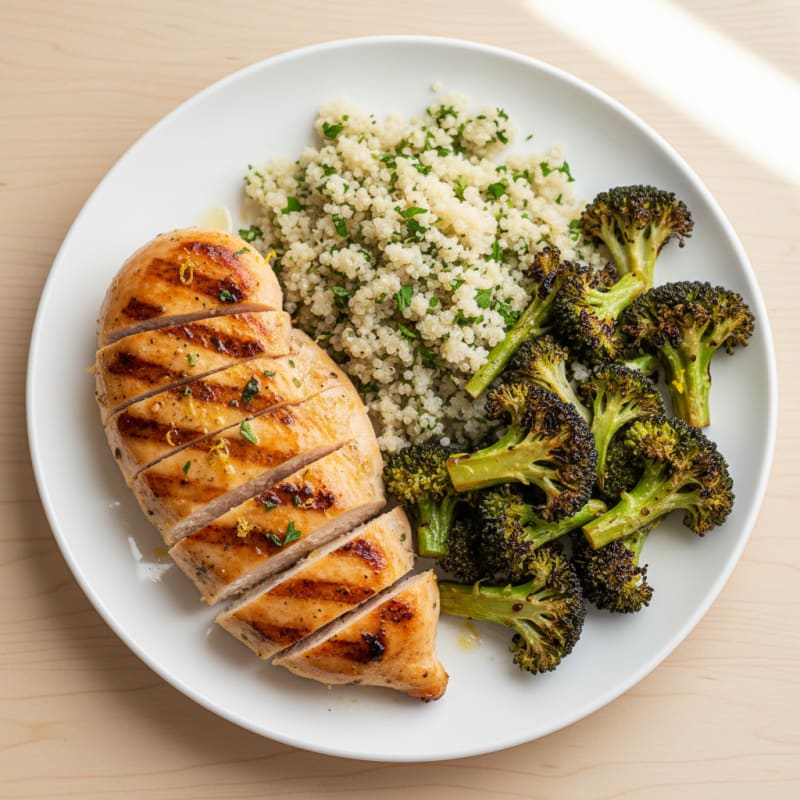 Grilled Chicken Breast with Quinoa and Roasted Broccoli