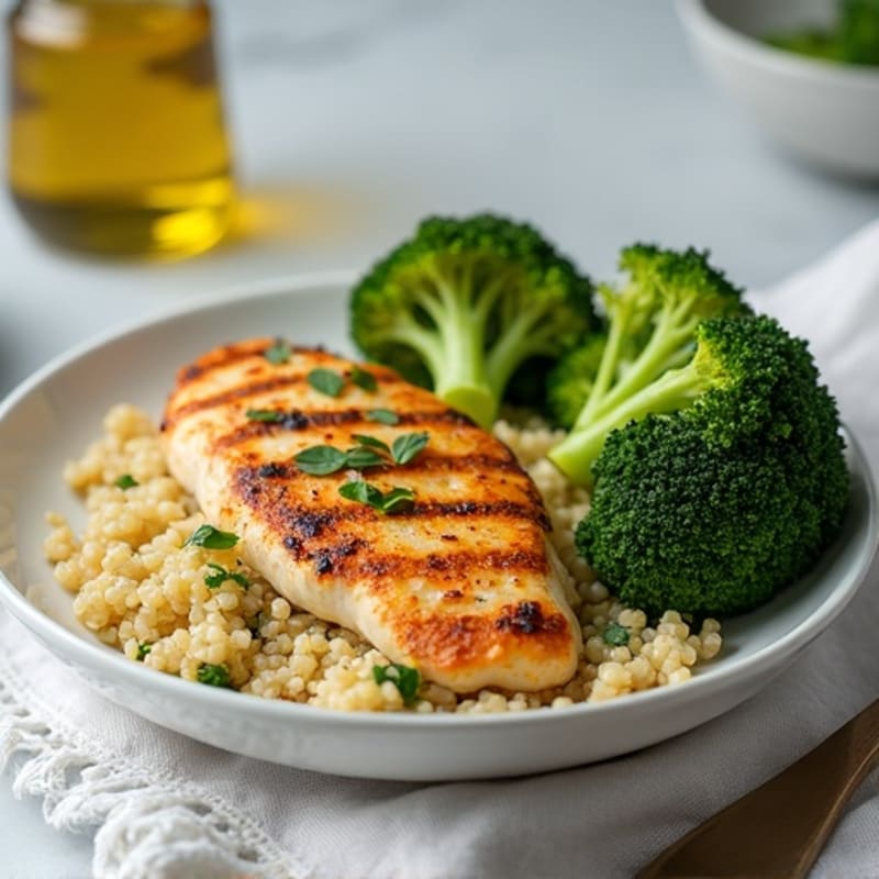 Grilled Chicken Breast with Quinoa and Roasted Broccoli