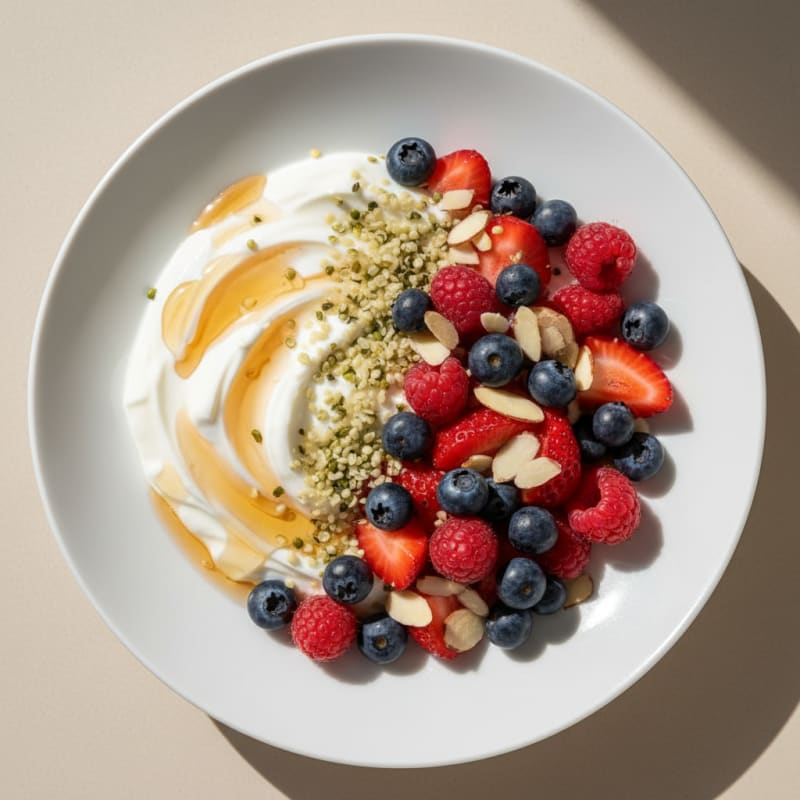 Silky Greek Yogurt Bowl with Hemp Seeds and Mixed Berries