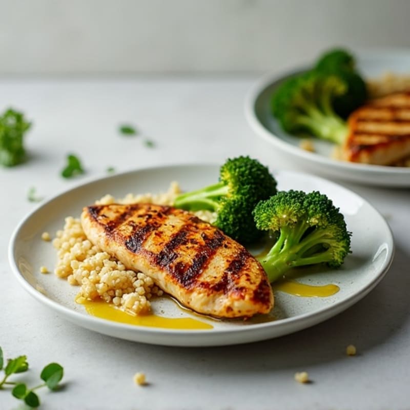 Grilled Chicken Breast with Quinoa and Roasted Broccoli